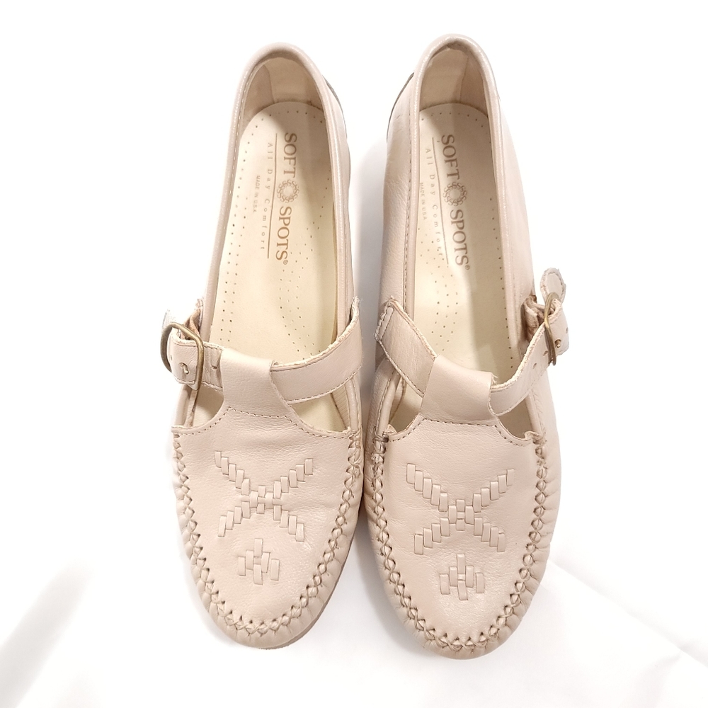 Softspots Leather Mary Jane Weaved Loafer Beige Cottage Core Sz 6.5 - Picture 4 of 9